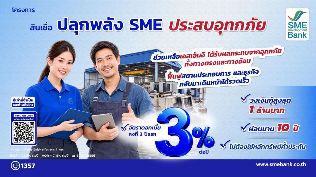 SME D Bank เปิดสินเชื่อ 400 ล้าน ช่วย SME ประสบอุทกภัย กู้สูงสุด 1 ล้าน ดอกเบี้ย 3%