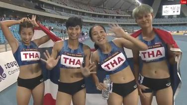 ลมกรดสาวไทยสุดแกร่ง เร่งสปีดเข้าเส้นชัยคว้าทอง 4x100 เมตร สมัยที่ 25 (มีคลิป)