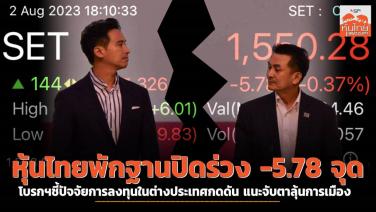 หุ้นไทยพักฐานปิดร่วง -5.78 จุด โบรกฯชี้ปัจจัยการลงทุนในต่างประเทศกดดัน แนะจับตาลุ้นการเมือง