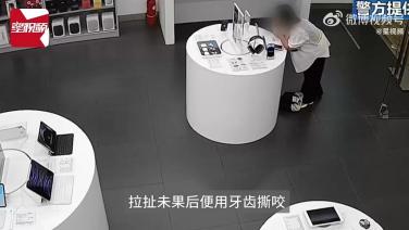 ใจทำด้วยอะไร!? หญิงจีนอย่างโหด ลงทุนกัดสายผูกเพื่อขโมยไอโฟน (ชมคลิป)