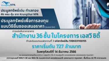 เตรียมพบกับงานแข่งขันราคาประมูลทรัพย์เด่น น่าลงทุนจาก Krungthai NPA แบบวิธียื่นซองเสนอราคา