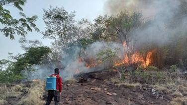 ร้อนระอุ! ไฟไหม้ป่าอุทยานแห่งชาติภูลังกา เสียหายแล้วกว่า 300 ไร่ เร่งระดมทุกภาคส่วนร่วมดับไฟป่า