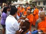 “มาฆบูชา” เมืองตรัง คนหนุ่มสาวควงคู่กันตักบาตร