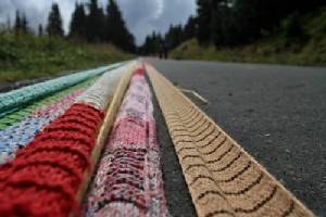 Giant hand-knitted scarf