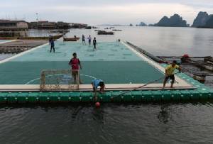 Floating football pitch keeps Thai tourist blues at bay