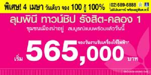LPN จัดแคมเปญร้อน จอง 100 บาท กู้ 100% แถมเครื่องใช้ไฟฟ้า 4 เม.ย.นี้