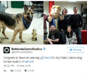 ต้นแบบหมาจาก "Fallout4" คว้ารางวัลหมาในเกมยอดเยี่ยม