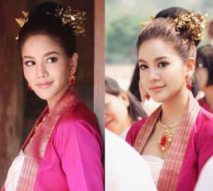 เลอค่า!! "ก้อย รัชวิน" สวมผ้าซิ่นเมืองเหนือร่วมงานบุญ