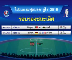 โปรแกรมถ่ายทอดบอลยูโร 2016 รอบรองชนะเลิศ