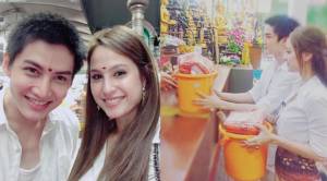 หวานสุด ๆ “กอล์ฟ-ขวัญ” เดินสายทำบุญร่วมชาติตักบาตรร่วมขัน