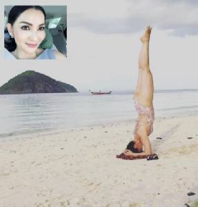 “ปุ้ย พิมลวรรณ” โชว์โยคะขั้นเทพริมชายหาด