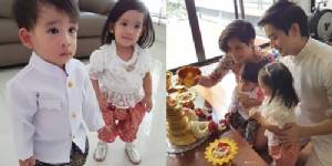 น่าเอ็นดู “น้องอลิน – น้องอลัน” ใส่ชุดไทยต้อนรับวันสงกรานต์