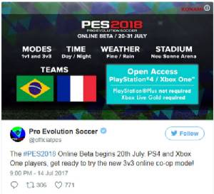รีบลอง เบต้าเทสเกมฟุตบอล "PES 2018" สิ้นสุด 31 ก.ค.