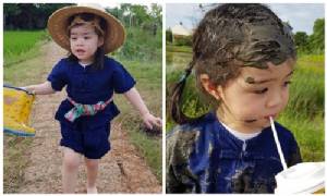 น่าเอ็นดู “ตั๊ก บริบูรณ์” พา “น้องบีลีฟ” ไปดำนา จนเปื้อนโคลนไปทั้งตัว