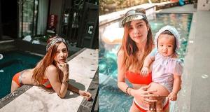 คุณแม่ยังแซบ!! "อุ้ม ลักขณา" กระเตงลูกสาว "น้องดิสนีย์" นุ่งบิกินี่ตัวจิ๋วลงสระ
