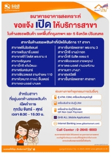 พรุ่งนี้ "ธอส." เปิดบริการ 17 สาขาในห้างสรรพสินค้าพื้นที่ กทม.-5 จังหวัดปริมณฑล