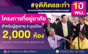 กระทรวง พม. ลุยโครงการที่อยู่อาศัยเพื่อผู้สูงอายุ ให้นโยบายการเคหะฯ เล็งพื้นที่ 4 มุมเมือง รวม 2,000 ห้อง