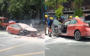 ระทึก! แท็กซี่ระเบิดไฟไหม้ลุกท่วม หลังเฉี่ยวชนกับ BMW ถนนหน้าทำเนียบ โชเฟอร์รอดตายหวุดหวิด