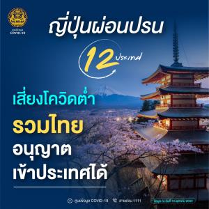 ญี่ปุ่นเล็งผ่อนปรน 12 ประเทศรวม “ไทย” เสี่ยงโควิด-19 ต่ำ เดินทางเข้าประเทศ