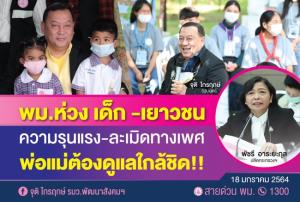 พม. ห่วงเด็ก เยาวชน ช่วงโควิด-19 ความรุนแรง-ล่วงละเมิดทางเพศ พ่อแม่ต้องดูแลใกล้ชิด