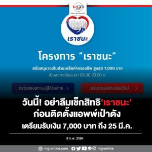 วันนี้! อย่าลืมเช็กสิทธิ“เราชนะ”