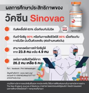 ผลการศึกษาประสิทธิภาพของวัคซีน Sinovac