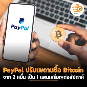 PayPal ปรับเพดานซื้อ Bitcoin ได้ 1 แสนเหรียญต่อสัปดาห์