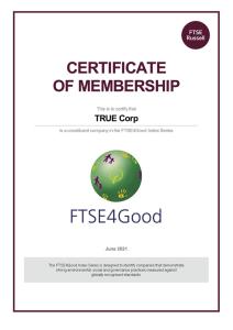ทรูติดอันดับสมาชิกดัชนีความยั่งยืนระดับโลก FTSE4Good 2021 ถึง 5 ปีซ้อน