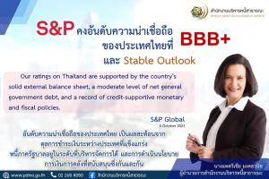 S&amp;P คงอันดับความน่าเชื่อถือของประเทศไทยที่ BBB+ และมุมมองความน่าเชื่อถือที่ระดับมีเสถียรภาพ