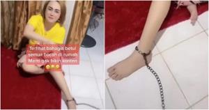 พ่อบ้านใจกล้า! เบื่อเมียวันๆ เอาแต่เล่น TikTok จับล็อกโซ่ติดกับโซฟา (ชมคลิป)