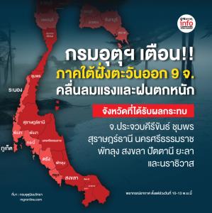 กรมอุตุฯ เตือน!! ภาคใต้ 9 จ. คลื่นลมแรงและฝนตกหนัก