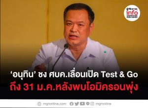 ‘อนุทิน’ ชง ศบค. เลื่อนเปิด Test &amp; Go ถึง 31 ม.ค. หลังพบโอมิครอนพุ่ง