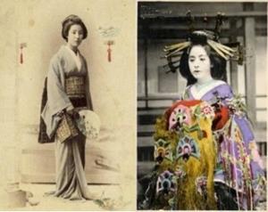 ซ้ายคือ “เกอิชา” ขวาคือ “ยูโจะ” (ภาพจาก tokyo-geisha.com)