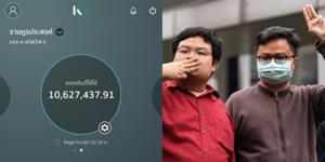 3 นิ้วโชว์เงินกองทุน 10 ล้าน หลังระดมทุนประกัน "อานนท์-เพนกวิน" เผยเตรียมช่วยพรรคพวกสู้คดีต่อ