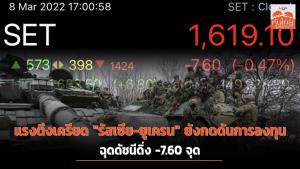 แรงตึงเครียด "รัสเซีย-ยูเครน" ยังกดดันการลงทุน ฉุดดัชนีดิ่ง -7.60 จุด