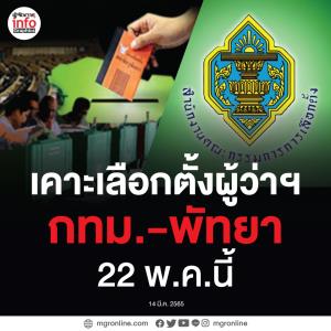 กกต.เคาะแล้ว!  เลือกตั้งผู้ว่า "กทม.-พัทยา" พร้อมกัน 22 พ.ค. นี้