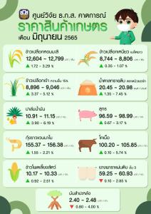 ศูนย์วิจัย ธ.ก.ส. คาดการณ์ราคาสินค้าเกษตรเดือนมิถุนายนยังมีแนวโน้มสูงขึ้น