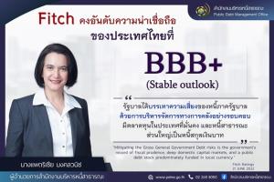 Fitch Ratings คงอันดับความน่าเชื่อถือของไทยที่ BBB+ และคงมุมมองความน่าเชื่อถืออยู่ในระดับมีเสถียรภาพ