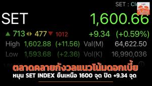ตลาดคลายกังวลแนวโน้มดอกเบี้ย หนุน SET INDEX ยืนเหนือ 1600 จุด ปิด +9.34 จุด