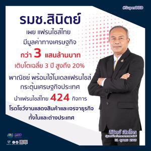 รมช.สินิตย์ แนะใช้แฟรนไชส์ สร้างความเข้มแข็งศก.ประเทศแบบคู่ขนาน ธุรกิจช่วยปชช.รัฐหนุนธุรกิจเข้มแข็ง