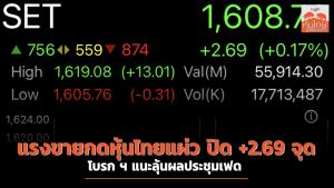แรงขายกดหุ้นไทยแผ่ว ปิด +2.69 จุด โบรก ฯ แนะลุ้นผลประชุมเฟด