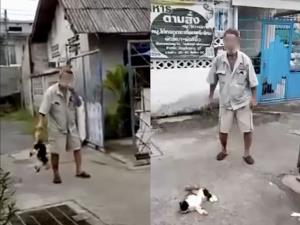 "ลุงเทียน" ฟาดแมวดับ เข้ารับทราบข้อหา ลั่นไม่รู้สึกผิดที่ทำ