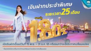 “กรุงไทย” ออกเงินฝากประจำพิเศษ 25 เดือน ดอกเบี้ยคงที่ 1.8% ถึง 31 ธ.ค.65 นี้
