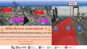 แนะเลี่ยง! กทพ.ปิดเบี่ยงจราจรทดสอบ "สะพานพระราม 9" ในรอบ 35 ปี