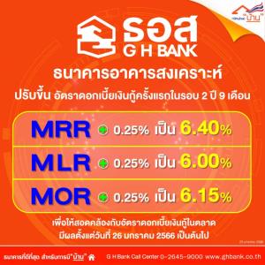 สถาบันการเงินของรัฐประกาศปรับดอกเบี้ยเงินกู้ รับผลประชุม กนง. ธอส.ขึ้น 0.25%