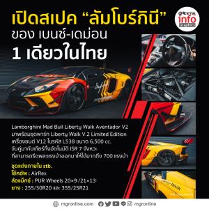 เปิดสเปค “ลัมโบร์กินี” ของ เบนซ์-เดม่อน 1 เดียวในไทย
