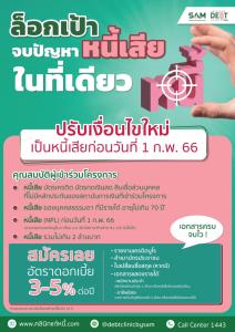 “คลินิกแก้หนี้ by SAM” ปรับเกณฑ์เข้าโครงการ พร้อมจัด 3 ทางเลือกผ่อนชำระหนี้