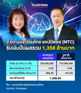 2 บิ๊ก บมจ.เมืองไทย แคปปิตอล (MTC) รับเงินปันผลรวม 1,358 ล้านบาท