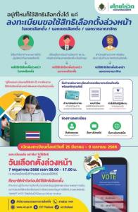 วันสุดท้าย!!! ลงทะเบียนเลือกตั้งล่วงหน้าในเขต/นอกเขต และนอกราชอาณาจักร ใช้สิทธิเลือกตั้ง ส.ส.ล่วงหน้า 7 พ.ค.66 นี้