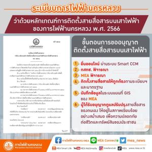MEA แจ้งหลักเกณฑ์ติดตั้งสายสื่อสารบนเสาไฟฟ้า พ.ศ. 2566